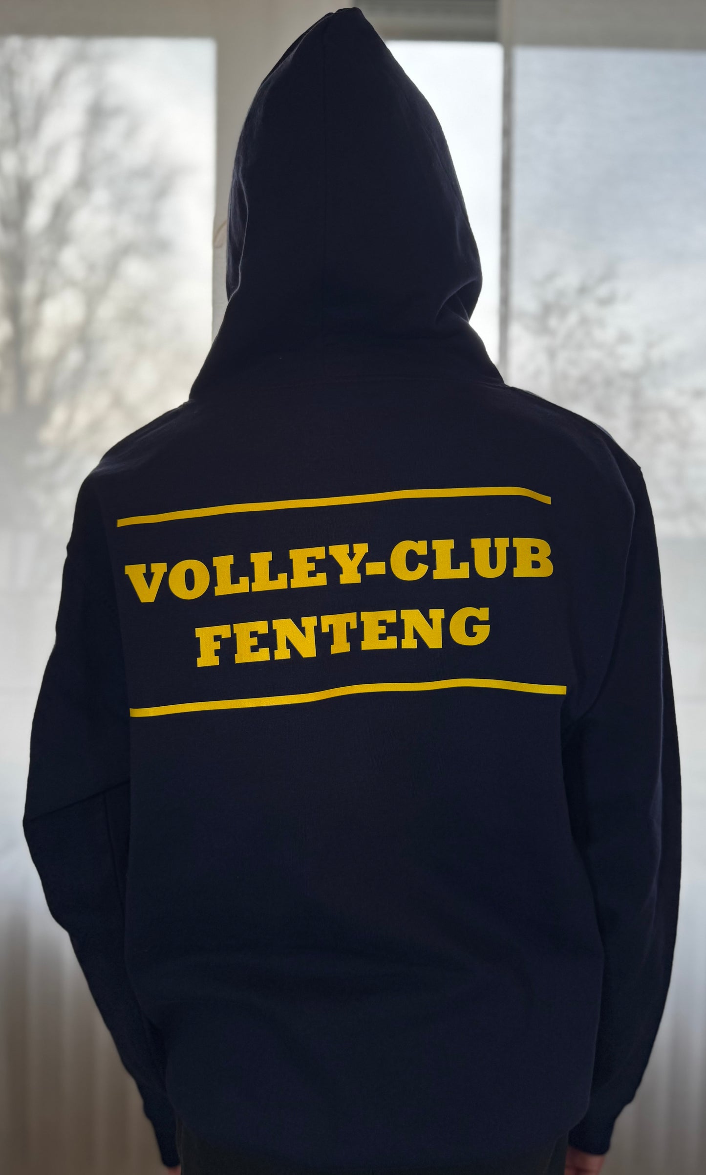 Hoodie Blue & Yellow with MEDIUM LOGO in the back