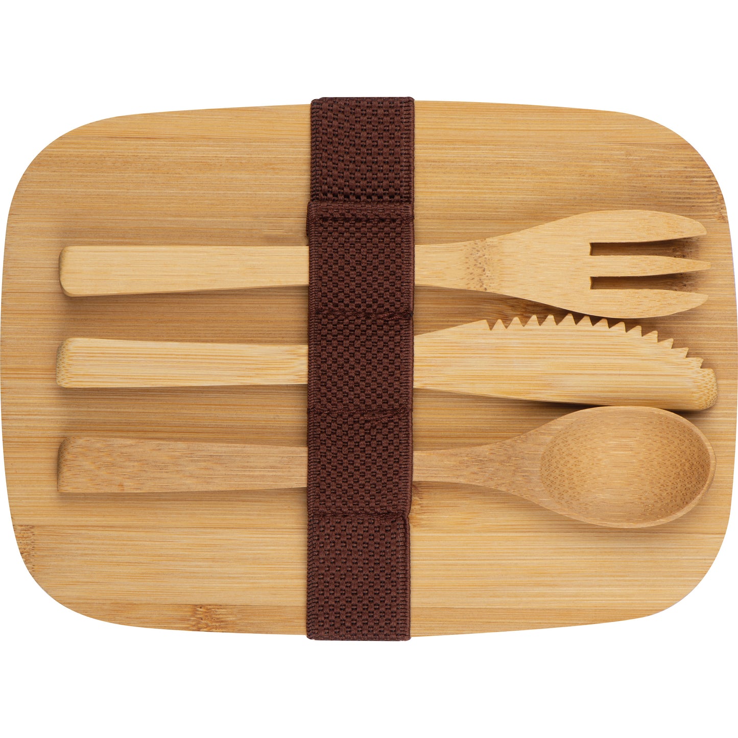 Lunchbox in stainless steel with bamboo lid and cutlery set