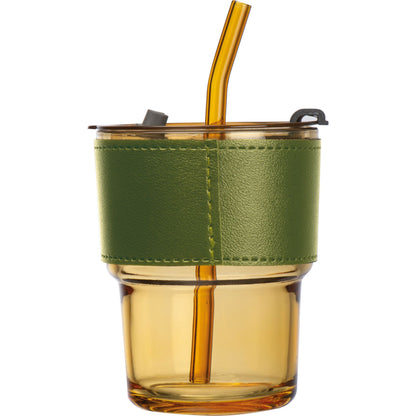 Drinking Glass with Glass Straw /Ventage