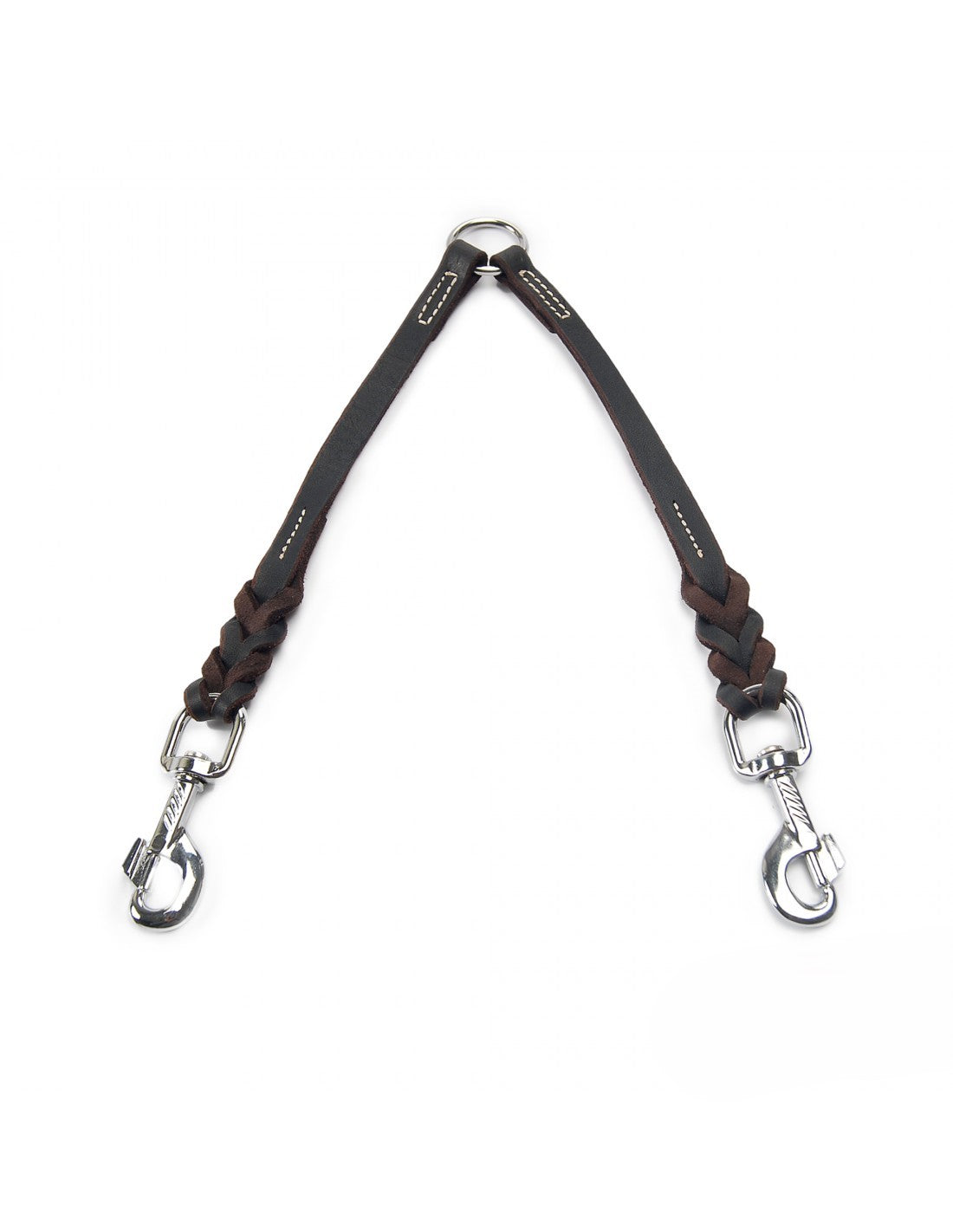 Dog, DOUBLE Leash/ Double Braided Brown Leather / Nickel accents