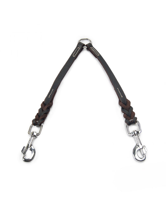 Dog, DOUBLE Leash/ Double Braided Brown Leather / Nickel accents