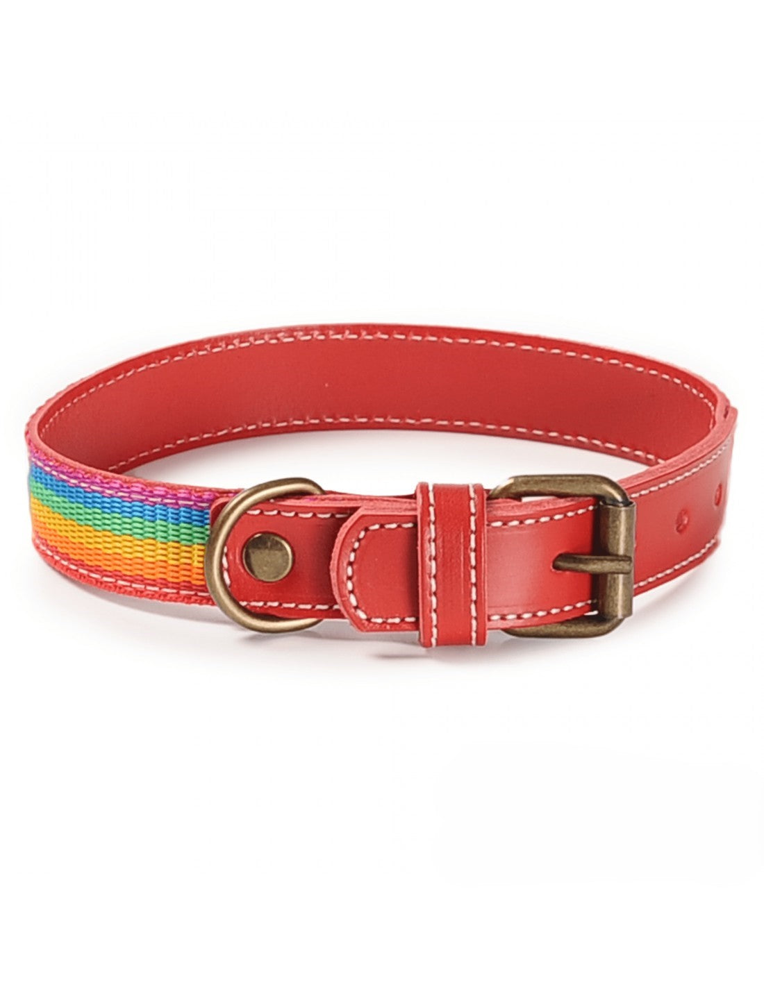 Dog Collar Rainbow-  Red Leather
