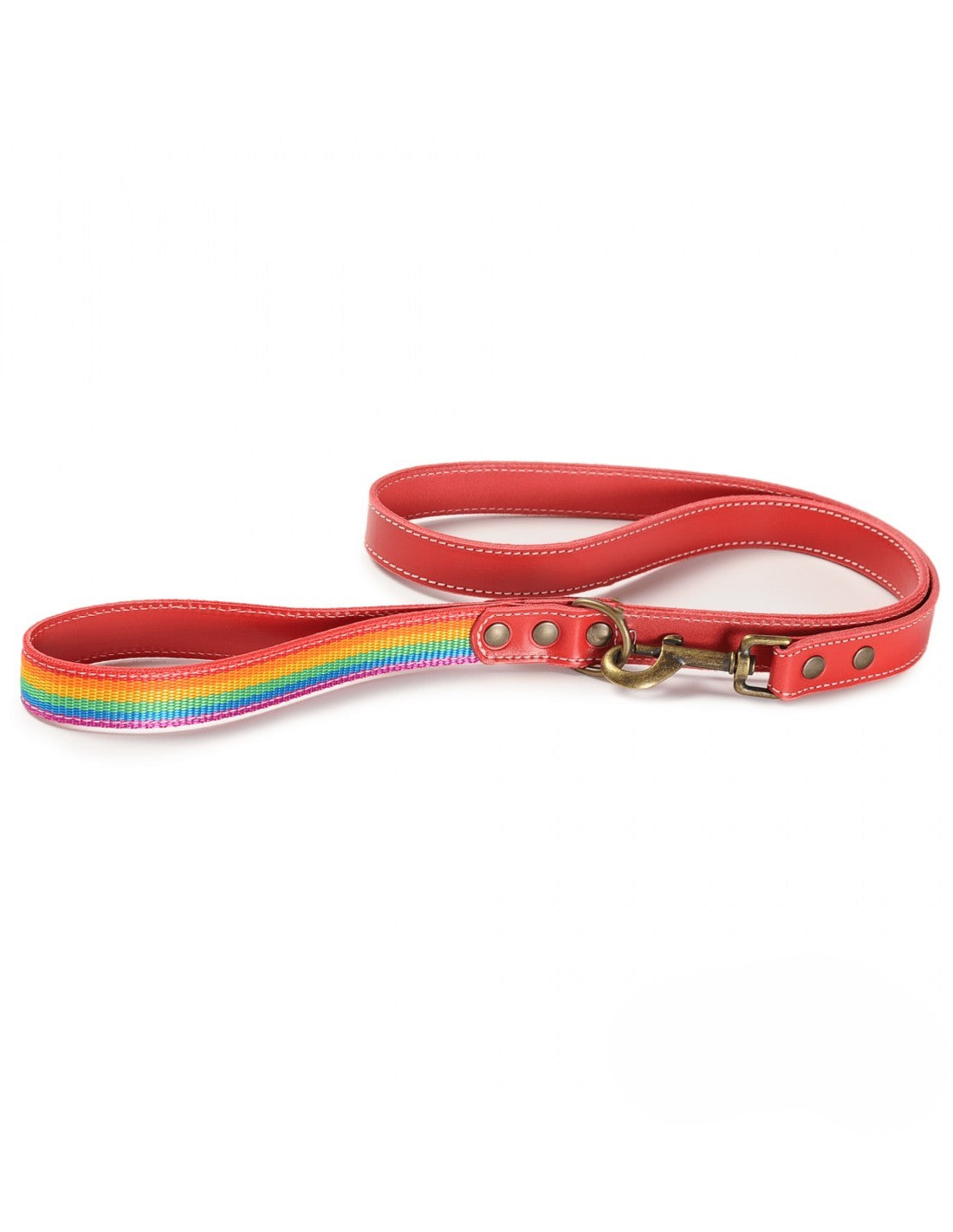 Dog Leash Rainbow - Red Leather