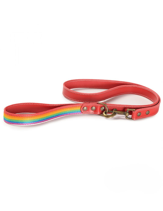 Dog Leash Rainbow - Red Leather