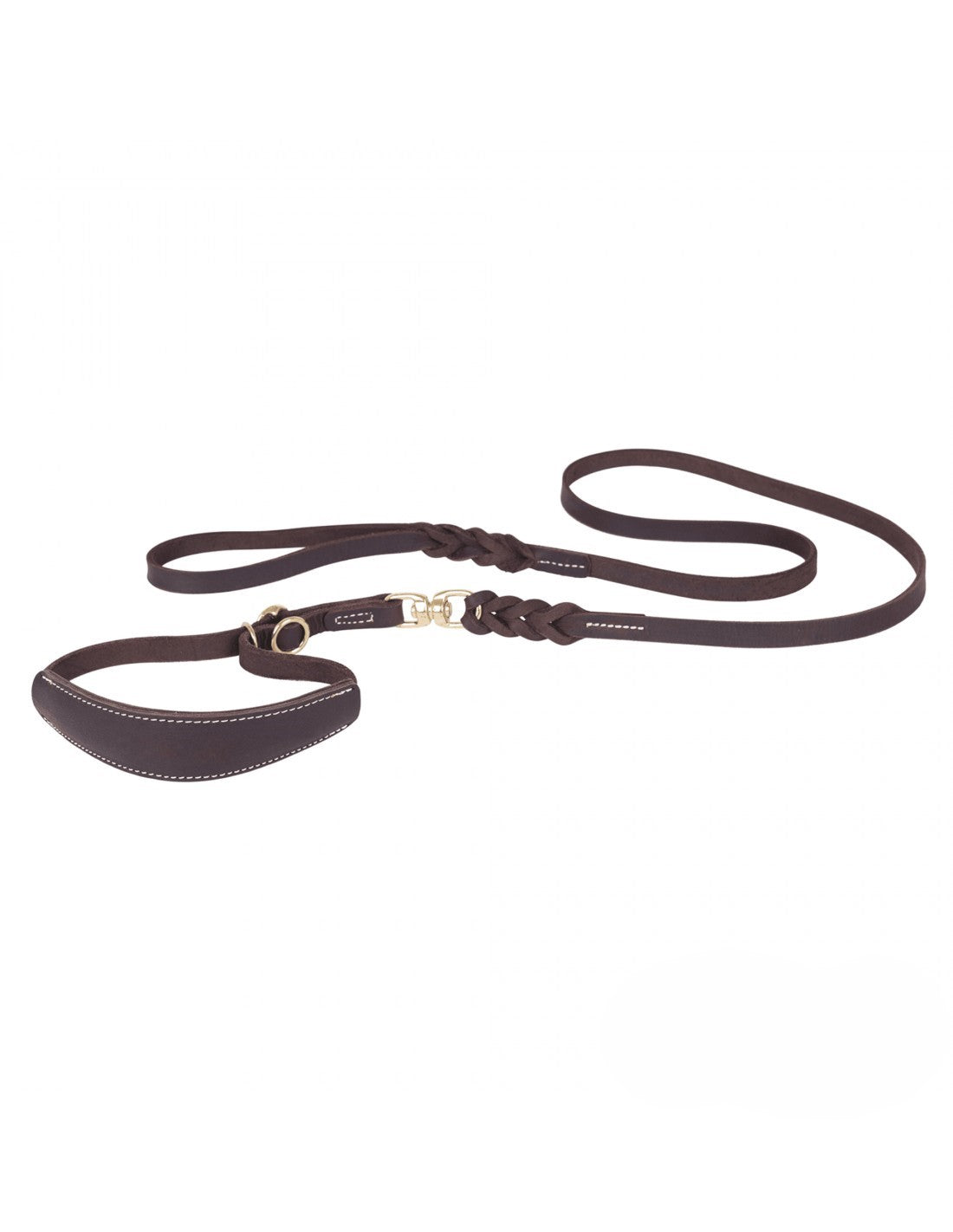Dog Leash, with Integrated Small Collar / Brown Leather Brass accents  - 1.50 m long